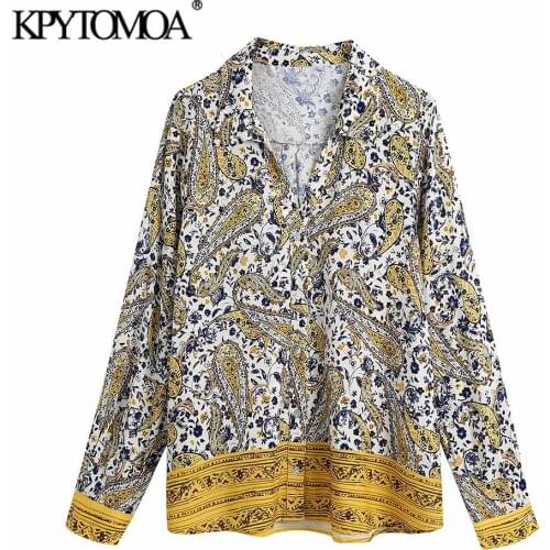KPYTOMOA Women 2021 Fashion Paisley Print Loose Blouses Vintage Long Sleeve Button-up Female Shirts Chic Tops