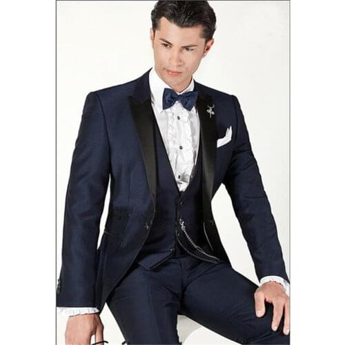 Handsome One Button Groomsmen Peak Lapel Groom Tuxedos Men Suits Wedding/Prom Best Man Blazer ( Jacket+Pants+Tie+Vest) A176