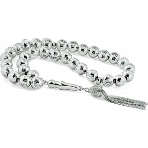 Round Laser Cut Zirconia stone 925 K Silver Prayer Beads