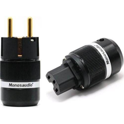 Monosaudio E100G/F100G 24K Gold plated Pure Copper Hifi power plug Schuko Power Plug Connector +IEC Female Connector Plug
