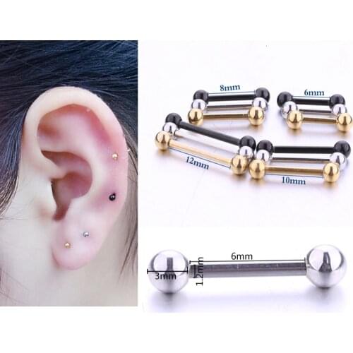 Man woman fashion earrings barbell two balls earring black gold Color earrings 1 pair