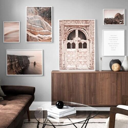 Wall Art Canvas Painting Mountain Sea Rock Moroccan Gate Nordic Posters And Prints Landscape Wall Pictures For Living Room Decor