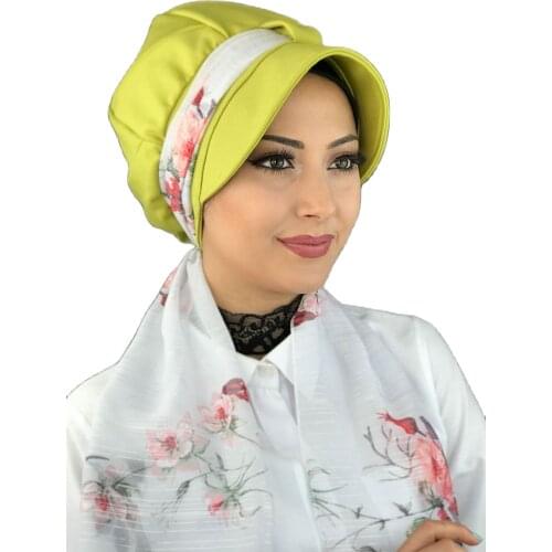 New Fashion 2021 Islamic 1headscarf Turban Womens Seasonal Bonnet One-piece Foulard Pistachio green Tek Biritli Scarf Hat Bone