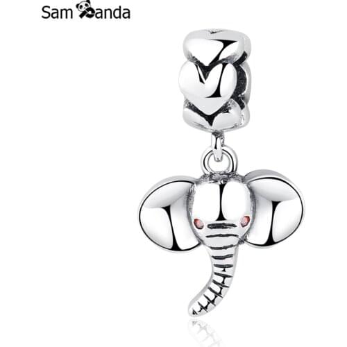 New Authentic 925 Sterling Silver Bead Charm Elephant Head Pendant Beads With Crystal Fit Pandora Women Bracelet Bangle Jewelry