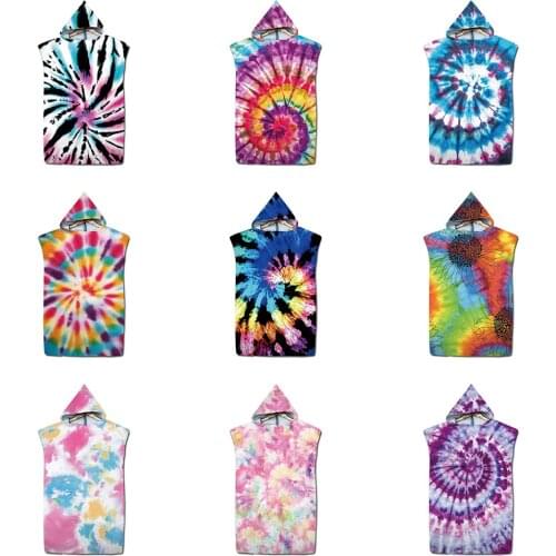 New colorful Tie dye Microfiber Hooded Bath Towel Cloak unisex Bathrobe Swimming Beach Towels Surf Poncho Beachwear