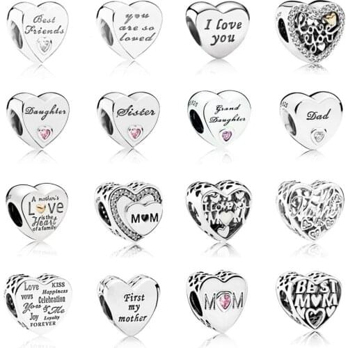 NEW 100% 925 Sterling Silver Bracelet For Original Europe Spring Womens Day LOVE Mother Gift DIY Family Charm Bead Jewelry