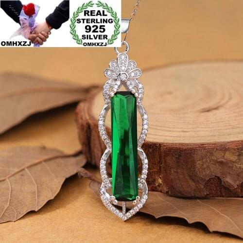 OMHXZJ CA326 Wholesale European Fashion Woman Party Birthday Wedding Gift Rectangle Zircon S925 Sterling Silver Pendant Charm