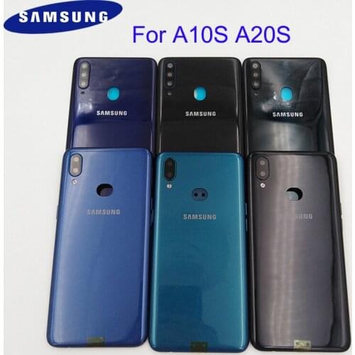 Original Samsung Galaxy A10S A20S Back Battery Cover Rear Door Housing Replacement Case Panel Repair Parts With Camera Lens+Logo