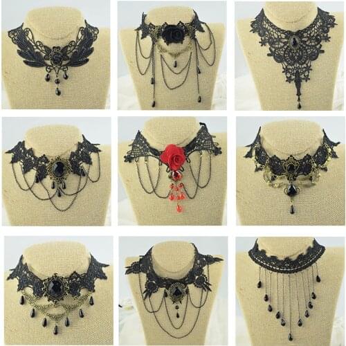 Halloween Sexy Gothic Punk Style Necklace Black Lace Neck Chain Collar Necklace Retro Victorian Womens Collar Steampunk Jewelry