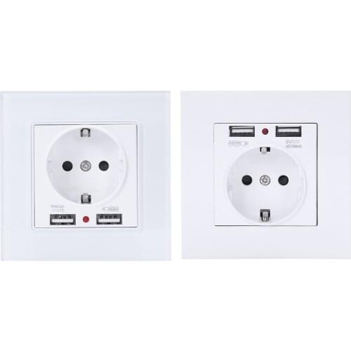 Panel Wall Power Socket Grounded 16A Eu Standard Electrical Outlet With 2100Ma Dual Usb Charger Port For Mobile