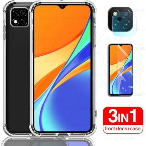 Transparent airbag silicone shockproof cover case for xiaomi redmi 9c nfc case+front glass+camera protector on redmi 9 c c9 case