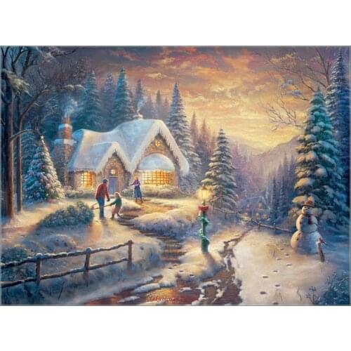 Counted Cross Stitch Kits Needlework Embroidery - 14 ct Aida DMC Color DIY Landscape Home Decor - Country Christmas Homcoming
