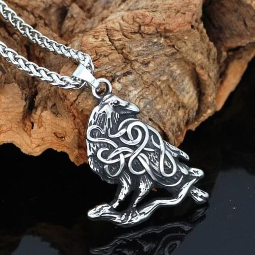 Nordic viking odin raven amulet stainless steel pendant necklace