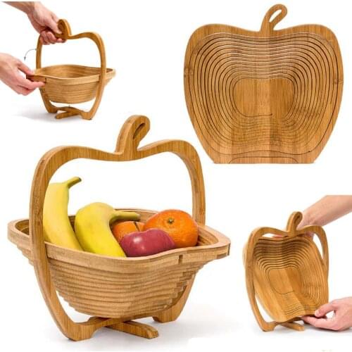 Collapsible Bamboo Basket Kitchen Food Storage Container Centerpiece Table Decor Picnic Fruit Vegetable Snack Tray Sundry Holder