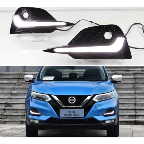 LED DRL Daylights For Nissan Qashqai 2019 2020 Yellow Turn Signal Daytime Running Headlamps Auto Driving Lamp