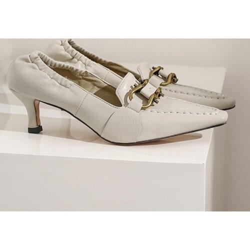 Kitten Heels Low Women Shoes Pointed Toe Medium Heel Pumps 2020 Spring Slip on Ladies Office Work Shoes Plus Size 32 33 44 45 46