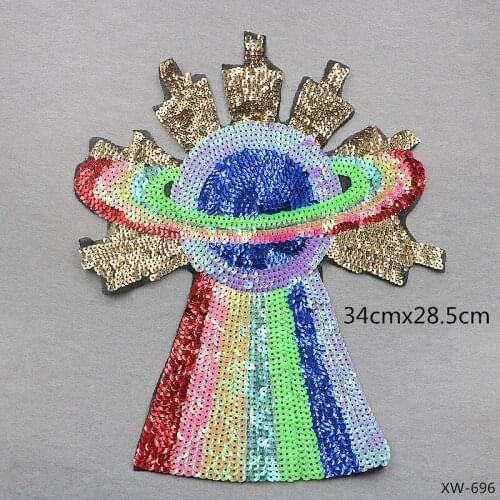 GUGUTREE embroidery Sequins big ufo patches star patches badges applique patches for clothing XW-76