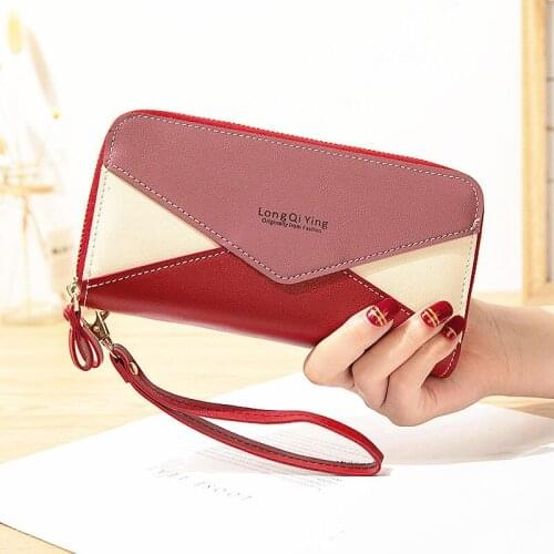 Women Wallets Double Zipper Envelope Color Contrast Long Wristband Female Letter Multi-card Holder Coin Purses Ladies Phone Bag