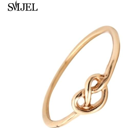 SMJEL Wholesale Fashion Promotion Jewelry Kpop Heart Knot Rings for Women Love Tiny Knot Bridesmaid Ring Everyday Jewelry