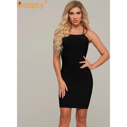 2020 New Womens Black Bandage Dress Sexy Square Collar Sleeveless Pasta Chain Backless Bodycon Mini Dress Club Party Vestidos