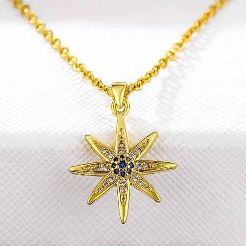 Charm Zircon Heart Pendant Necklace For Women Blue Crystal Gold Plated Copper Micro-Paved AAA Jewelry Stainless Steel Chain