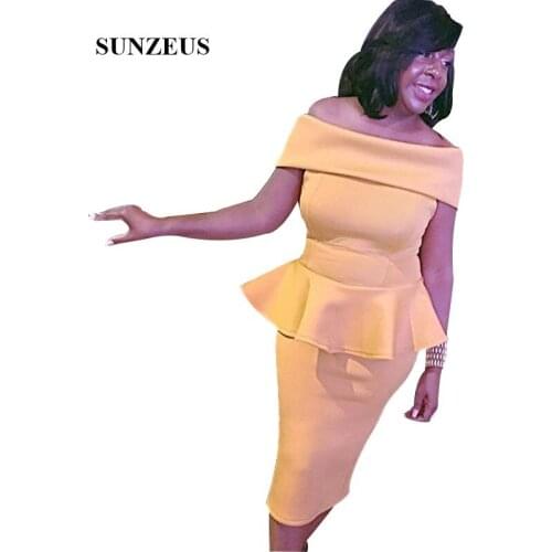 Sheath Women Prom Dress Off Shoulder Elegant Tea Length African Formal Gowns Simple Party Dress Boat Neck