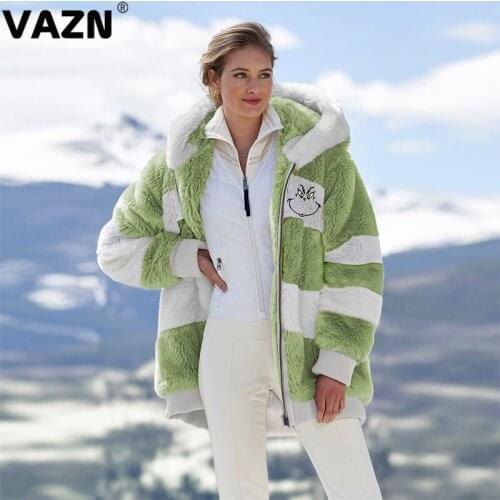 VAZN 2020 Winter Nature Pur Warm High-end Patchwork Energy Casual Daily Young Free Fashion Hooded Full Sleeve Long Outwears