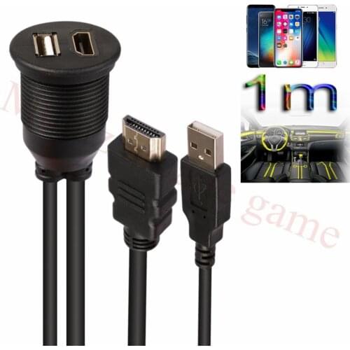 1m Waterproof Dash Flush Mount USB2.0 HD Male to Female Extension Cable for Car Moto Boat 6mm USB HD Flush Mount cable