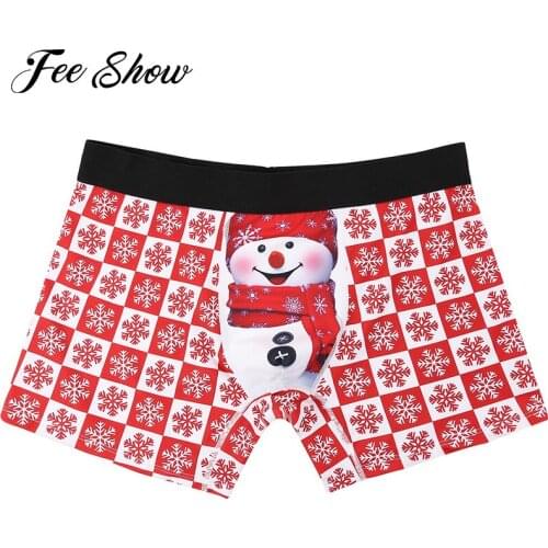 1 Pc Christmas Holiday Wide Waistband Stretchy Snowman Boxer Shorts with Cartoon Pattern and Printing Panties Underwear for Man