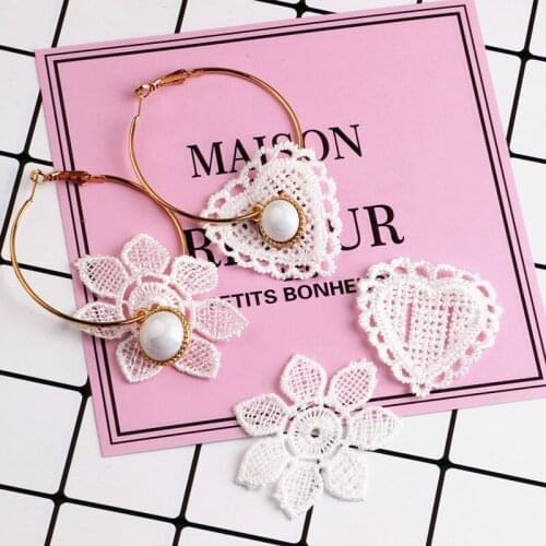 10pcs Diy Earrings Brooch Embroidery Beautiful White Love Rose Flower Earrings For Women Pendant Material Wholesale