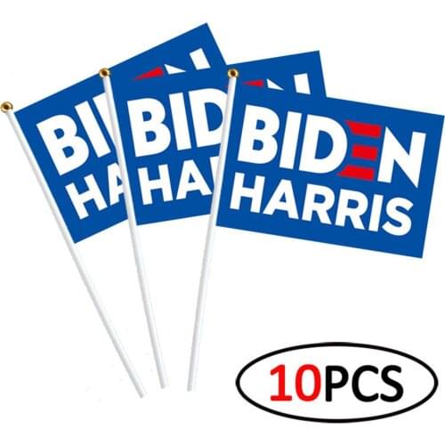 10 PcsCampaign Flag Handhold Stick-Shaped Banner For Biden Harris Mini Hand Flag Banner Make America Great
