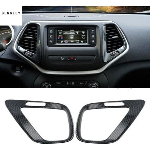 2pcs/lot ABS carbon fiber grain Central control air conditioning outlet decoration cover for 2016-2018 JEEP Cherokee