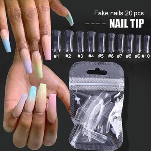 20pcs Clear Nail Forms Acrylic False Fake Nails Full Cover Quick Building Mold Tips Dual Forms Nail Finger Extension