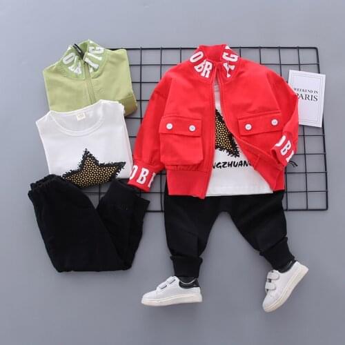Boys Print TShirt Coat Jacket+Pants 3PCS Spring Autumn Sets Clothes Fashion Toddler Tracksuits Infant For Kids 1 2 3 4 5 Years