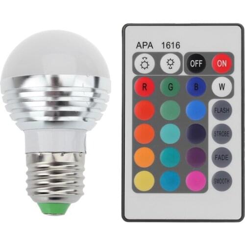30pcs/lot 3W RGB E27 16 Colors LED Light Bulb Lamp Spotlight 85-265V + IR Remote Control free shipping