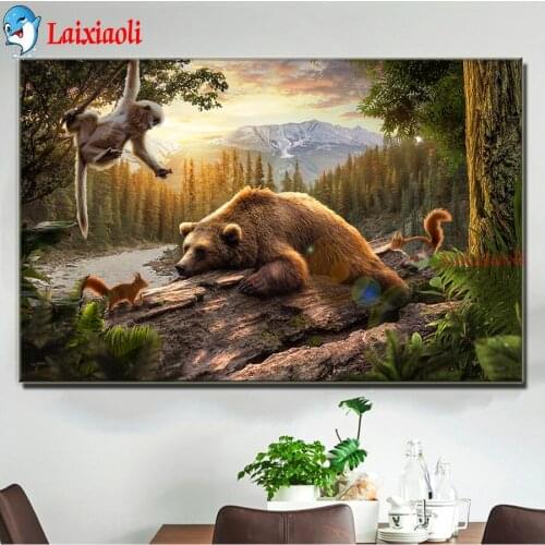 5D Diamond Painting Forest animals, brown bears, squirrels, monkeys Mosaic Cross Stitch Kits Full Diamond Embroidery Home Decor