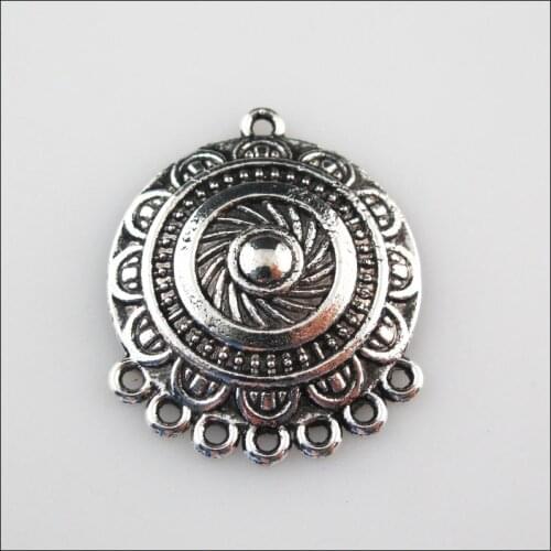 6 New Charms Round Flower Tibetan Silver Color Pendants Connectors 25x31mm