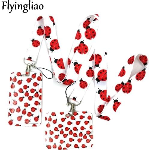 Ladybird Insect Creative Lanyard Card Holder Student Hanging Neck Phone Lanyard Badge Subway Access Card Holder Accessories