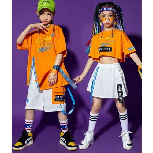 Kids Carnival Hip Hop Clothing Oversized T Shirt Crop Top Streetwear Summer Shorts Skirt for Girls Boys Dance Costume Clothes