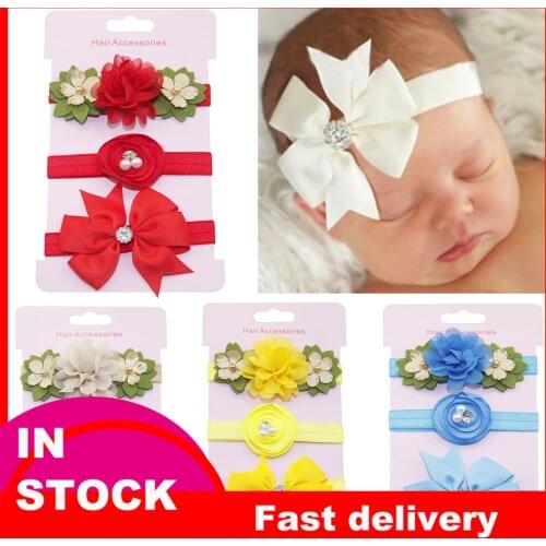 30# 3pcs/lot Kids Elastic Floral Headband Pearl Hair Girls Baby Bowknot Hairband Set Hair Ornaments Headwear Cute Baby Kids Gift