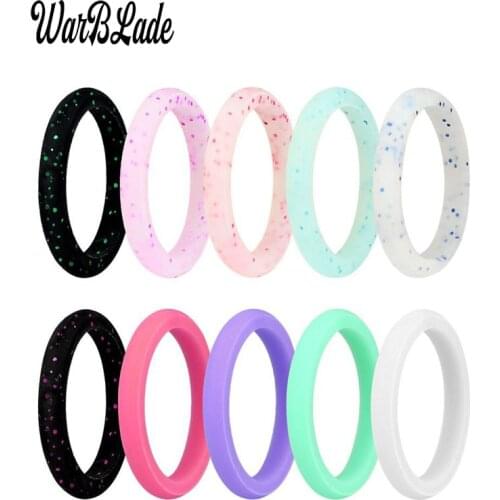 4-10 Size Food Grade FDA Silicone Ring 2.7mm 3mm 5.7mm Hypoallergenic Crossfit Flexible Rubber Finger Rings For Women 10pcs/set