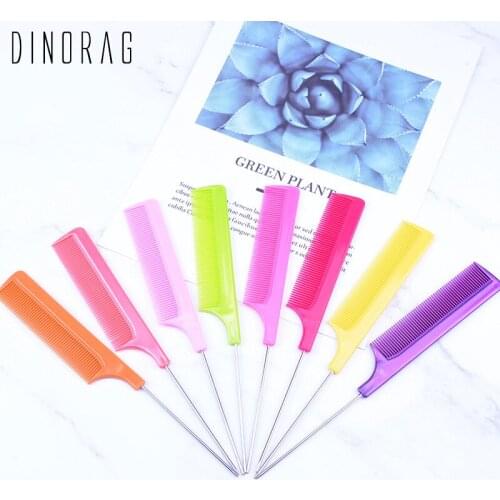 Dinorag 1 Piece Metal Tail Hair Comb Thin Cosmetic Fine Teeth Combs Makeup Hair Brush Random Color Hair Salon Styling Tools