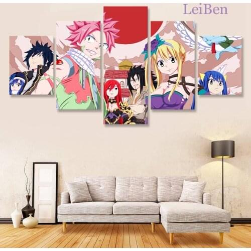 Five-Piece Canvas Painting Home Decoration Living Room Childrens Room No Frame Mural Fairy Tail Anime Modular Picture Hd Poster