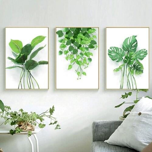 Small Fresh Green Plant Canvas Painting Nordic Minimalist Leaf Spider Plant Posters Wall Art Pictures For Living Room Home Decor