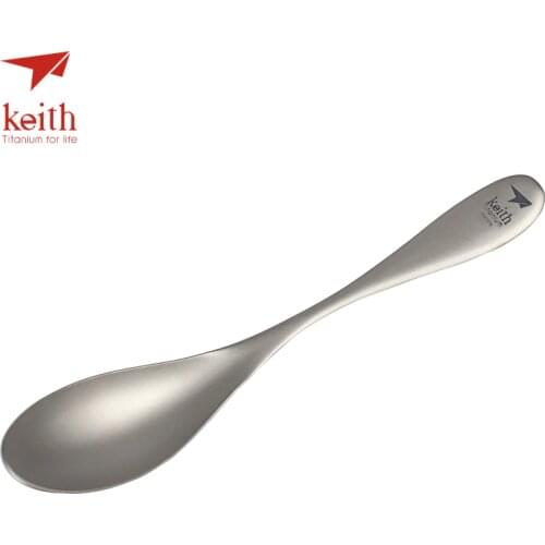 Keith New Thicken Solid Titanium Spoon Outdoor Camping Hiking Travel Tablewares Dinner Dessert Coffee Soup Spoon Only 34g Ti5201
