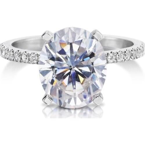 Oval Brilliant Cut Moissanite Ring 4.28 Carat 11*9mm DE Color Halo Solid 14k White Gold Set with Side Stone Half Eternity Band