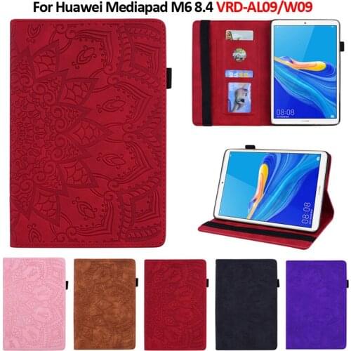 For Huawei MediaPad M6 8.4 Inch 2019 VRD-W09 AL09 Tablet Flower 3D Emboss Leather Cover for Funda Huawei Mediapad M6 8.4'' Case