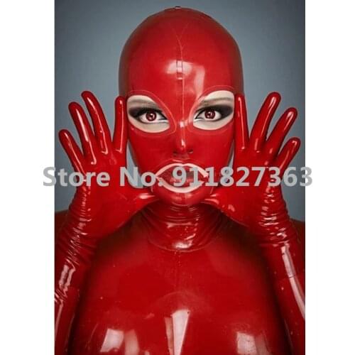 Women unisex New design Sexy red Latex exotic handmade open eyes and mouth Hoods Mask Costume customize size free shipping
