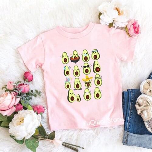 Cute Cartoon Yo-Ga Avocado T Shirt Funny Kids Tshirt Summer Pink Tshirt Excercise Clothes Baby Toddler Teen Girl T-Shirt Top Tee