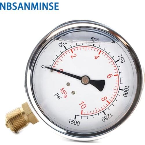 Mkfale Hydraulic Oil Pressure Gauge SM2SB63B/L 2.5 inch G1/4 Liquid Manometer Instruments Stainless Steel Liquid Filled Gauge